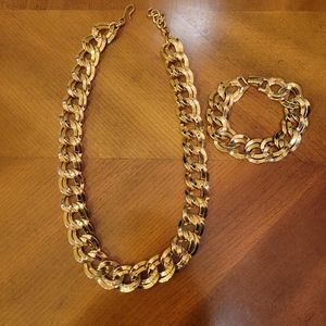 Monet Vintage Gold Doubled Curb Cuban Link Necklace And Bracelet set